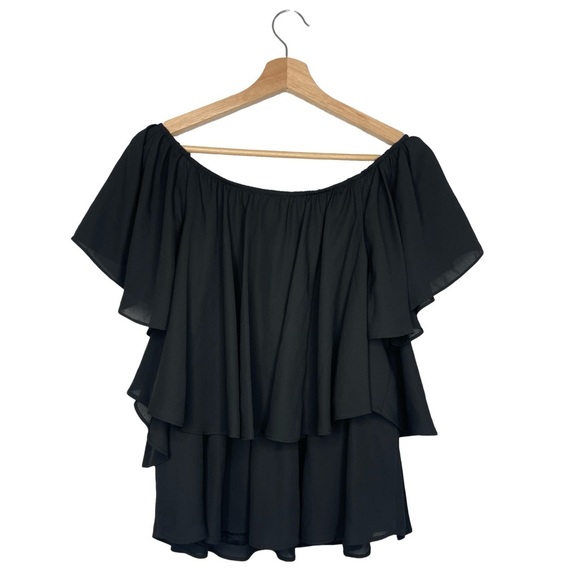 Scoop NYC Black Ruffle Flutter Sleeve Layered Blouse - Size Small - Picture 3 of 12